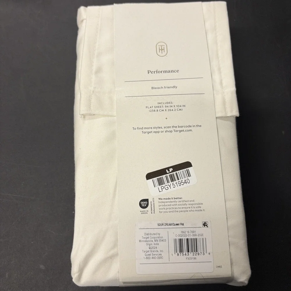 Threshold Queen 400 Thread Count Performance Flat Sheet In Sour Cream NWT 20555